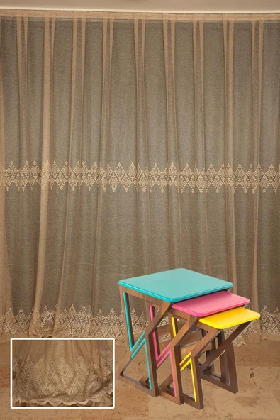 GÖBEKLİ MODEL GOLD RENK TEK KANAT Hazır dikilmiş Pileli Fon Perde 150*260 cm ürün görseli 1