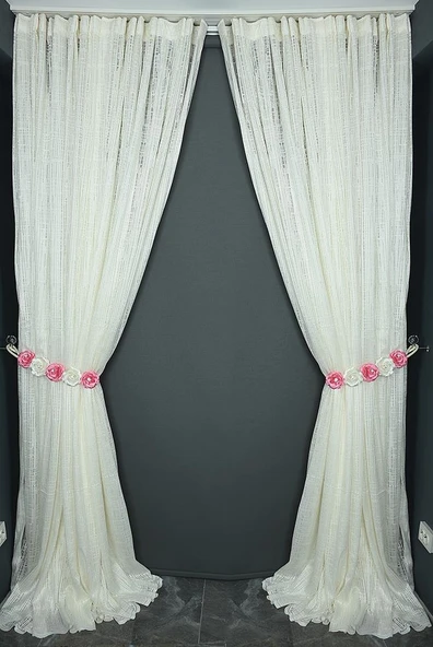 KARELİ MODEL KREM RENK TEK KANAT Hazır dikilmiş Pileli Fon Perde 300*260 cm ürün görseli 1