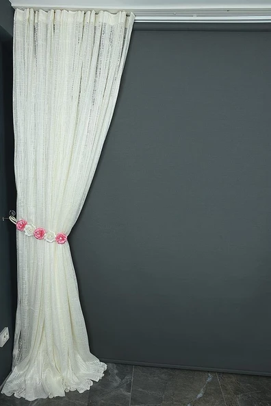 KARELİ MODEL KREM RENK TEK KANAT Hazır dikilmiş Pileli Fon Perde 300*260 cm - Resim 6