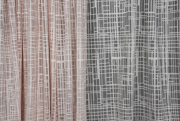 KARELİ MODEL PUDRA RENK TEK KANAT Hazır dikilmiş Pileli Fon Perde 300*260 cm - Resim 2