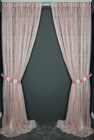 KARELİ MODEL PUDRA RENK TEK KANAT Hazır dikilmiş Pileli Fon Perde 300*260 cm - Resim 7