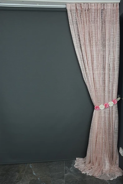 KARELİ MODEL PUDRA RENK TEK KANAT Hazır dikilmiş Pileli Fon Perde 300*260 cm - Resim 6
