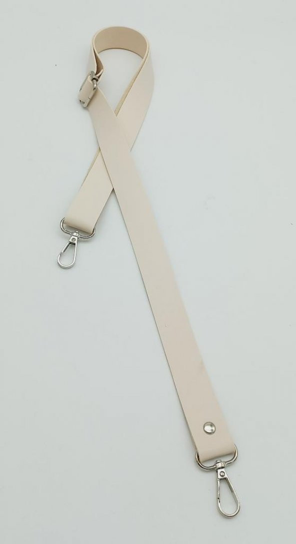 Angel Çanta Aksesuar Suni Deri Ayarlı Çanta Sapı 120X2.4 Cm Krem Gümüş Metal