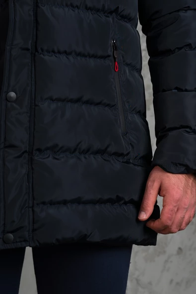 SLİMFİT KAPŞONLU İÇİ ASTARLI ERKEK SPOR KAPİTONE MONT - 11