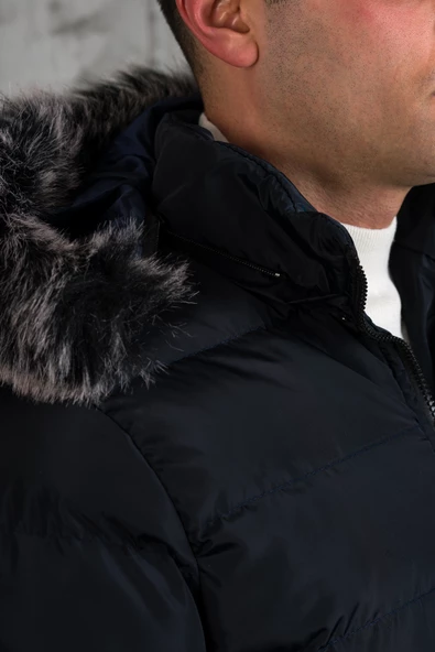 SLİMFİT KAPŞONLU İÇİ ASTARLI ERKEK SPOR KAPİTONE MONT - 10