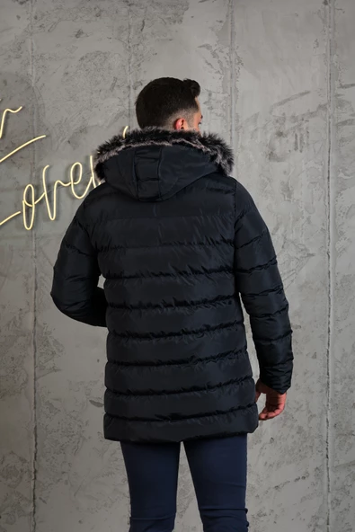 SLİMFİT KAPŞONLU İÇİ ASTARLI ERKEK SPOR KAPİTONE MONT - 9