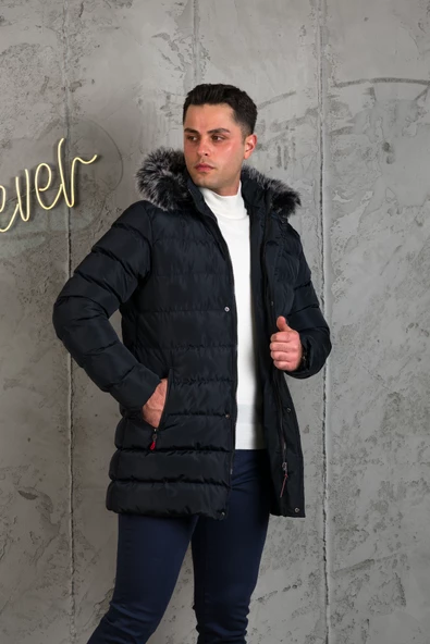 SLİMFİT KAPŞONLU İÇİ ASTARLI ERKEK SPOR KAPİTONE MONT - 7