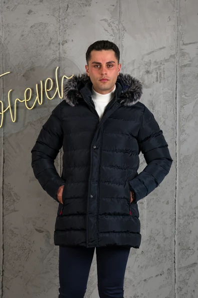 SLİMFİT KAPŞONLU İÇİ ASTARLI ERKEK SPOR KAPİTONE MONT - 8