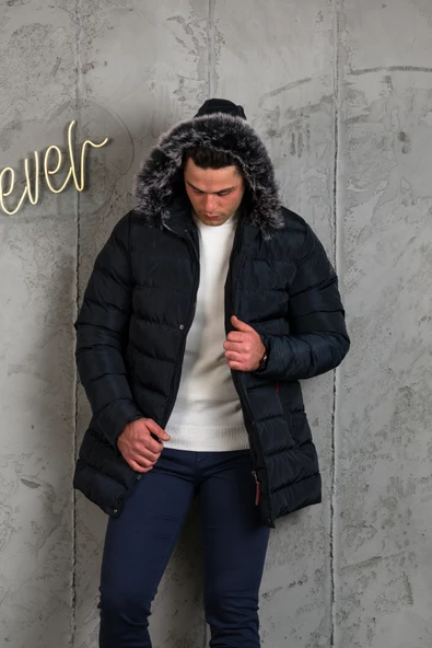 SLİMFİT KAPŞONLU İÇİ ASTARLI ERKEK SPOR KAPİTONE MONT - 5