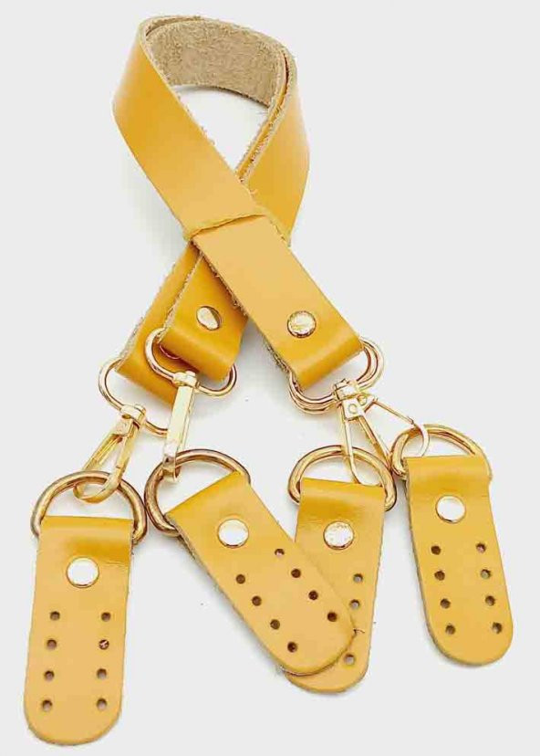 Angel Çanta Aksesuar Gerçek Deri 55 Cm Hardal Sarı Renk Çift Sap Misu Model (Light Gold Metal)