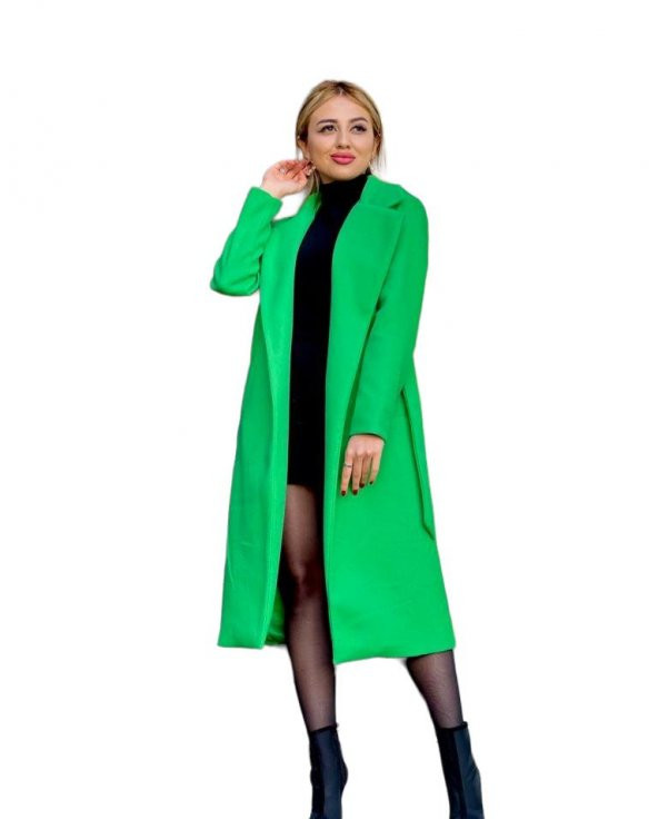 Hipatu Kadın Kuşaklı Kaşe Kaban - Yeşil - 2