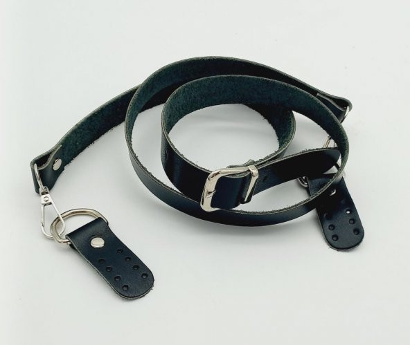 Angel Çanta Aksesuar Gerçek Deri Ayarlı Uzun Sap 2.3X130 Siyah Gümüş Metalli - Resim 2