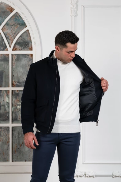 REGULAR FİT YÜNLÜ DİK YAKA ASTARLI İÇİ ELYAFLI KAŞE MONT - 4