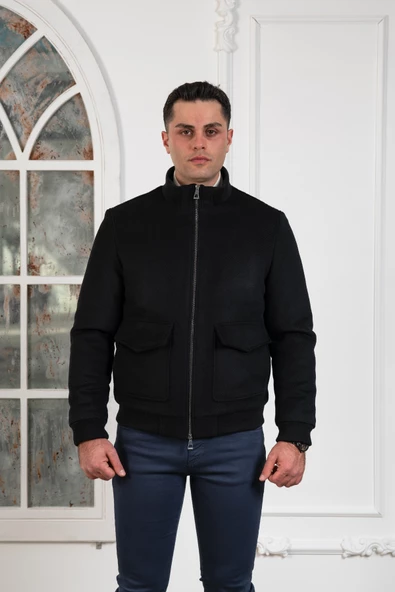 REGULAR FİT YÜNLÜ DİK YAKA ASTARLI İÇİ ELYAFLI KAŞE MONT - 12