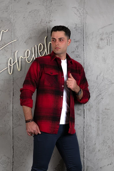 SLİMFİT ÇİFT CEP PAMUKLU KALIN ODUNCU GÖMLEK - Resim 6