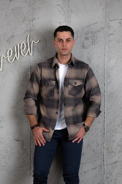 SLİMFİT ÇİFT CEP PAMUKLU KALIN ODUNCU GÖMLEK - Resim 3