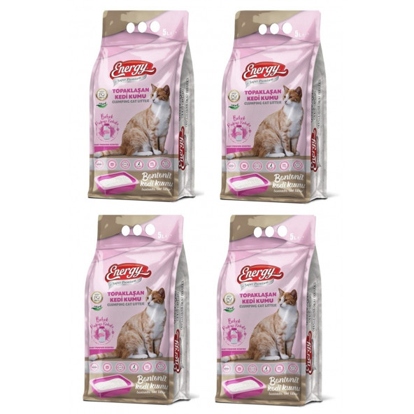 Energy Bentonit Kedi Kumu Bebek Pudrası Kokulu 5 Lt x 4 Adet 20 Lt ürün görseli