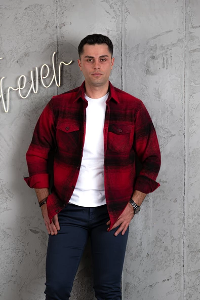 SLİMFİT ÇİFT CEP PAMUKLU KALIN ODUNCU GÖMLEK - Resim 5