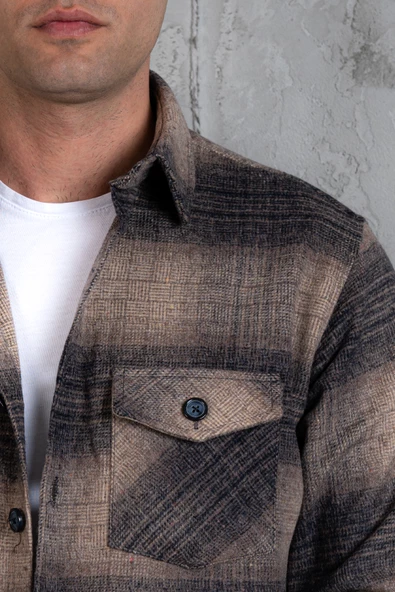 SLİMFİT ÇİFT CEP PAMUKLU KALIN ODUNCU GÖMLEK - Resim 4