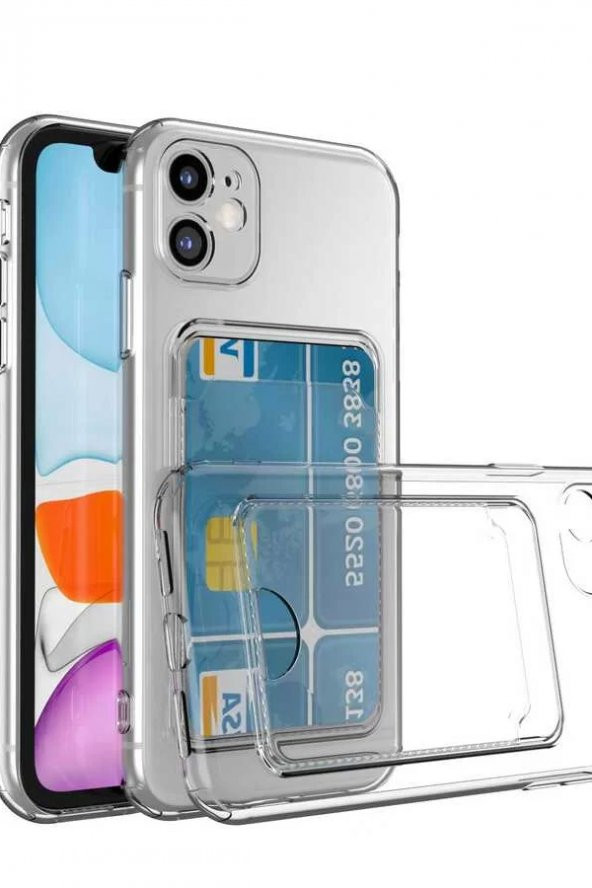 Apple iPhone 11 Kılıf Kartlıklı Şeffaf Setra Clear Silikon Kapak