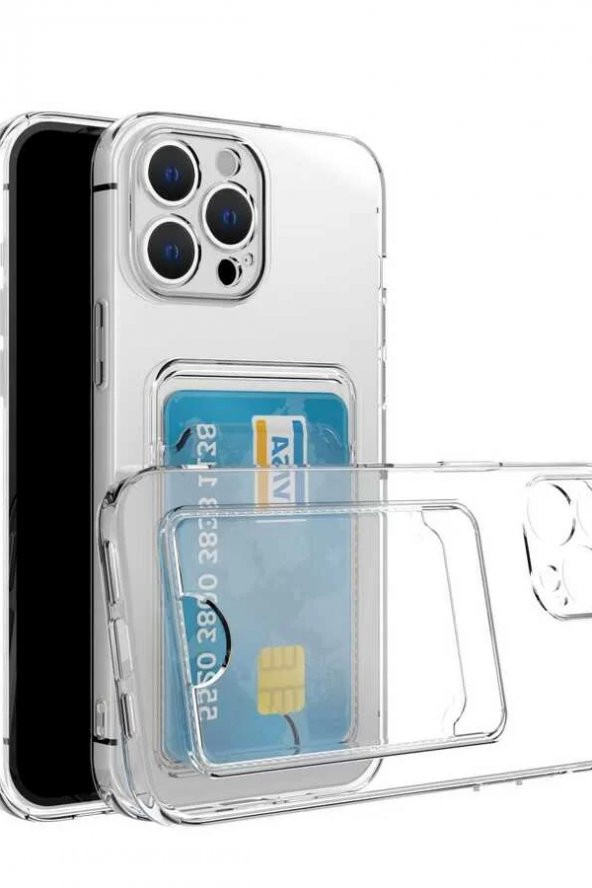 Apple iPhone 13 Pro Kılıf Kartlıklı Şeffaf Setra Clear Silikon Kapak