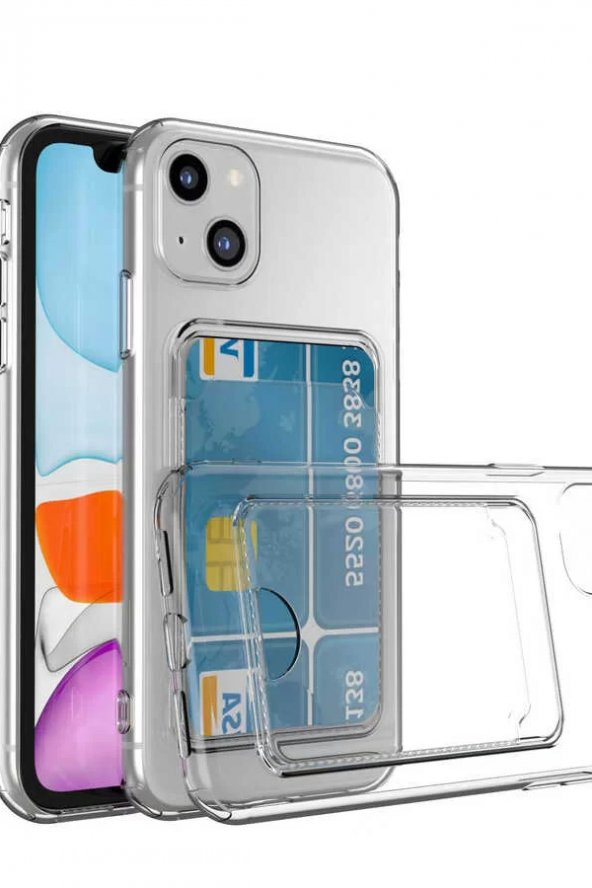 Apple iPhone 14 Kılıf Kartlıklı Şeffaf Setra Clear Silikon Kapak