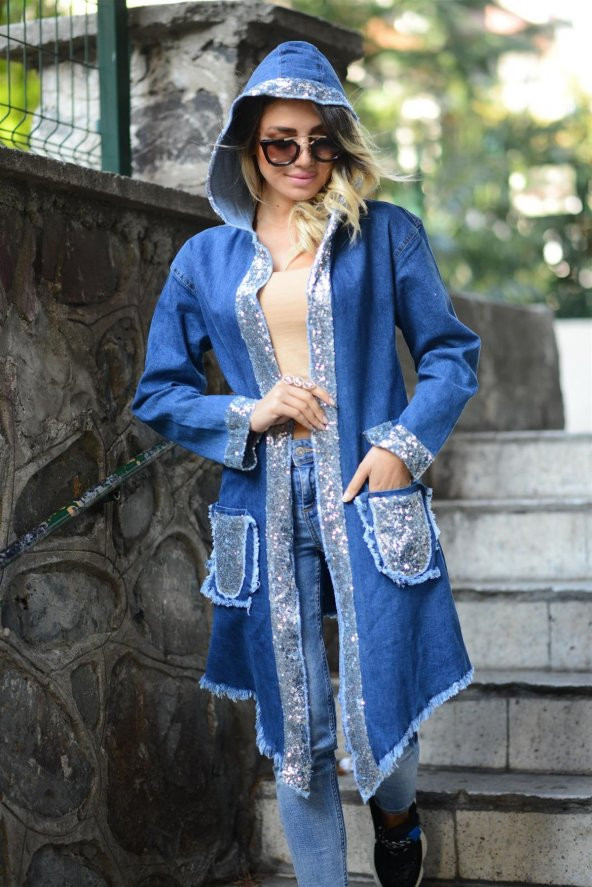 Bayan yeni model uzun kot ceket