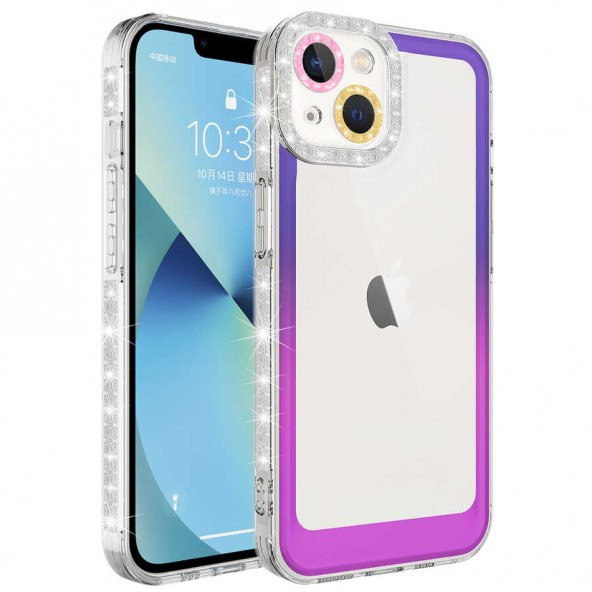 Apple iPhone 14 Kılıf Simli ve Renk Geçiş Tasarımlı Lens Korumalı Zore Park Kapak - 4