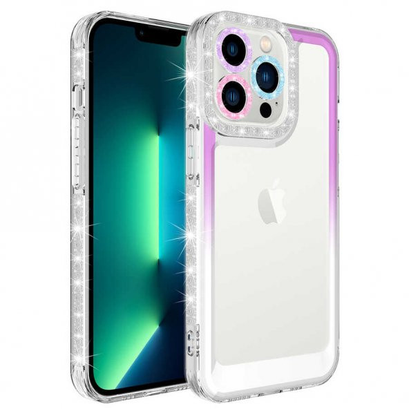 Apple iPhone 14 Pro Kılıf Simli ve Renk Geçiş Tasarımlı Lens Korumalı Zore Park Kapak - 3