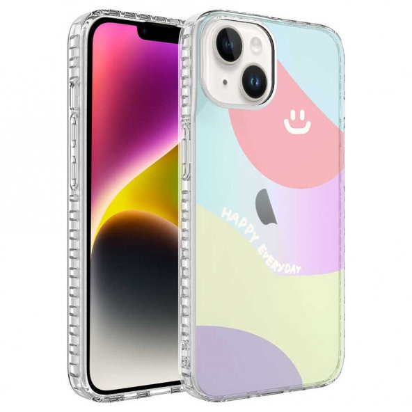 Apple iPhone 14 Kılıf Airbag Kenarlı Renkli Desenli Silikon Zore Elegans Kapak - 6