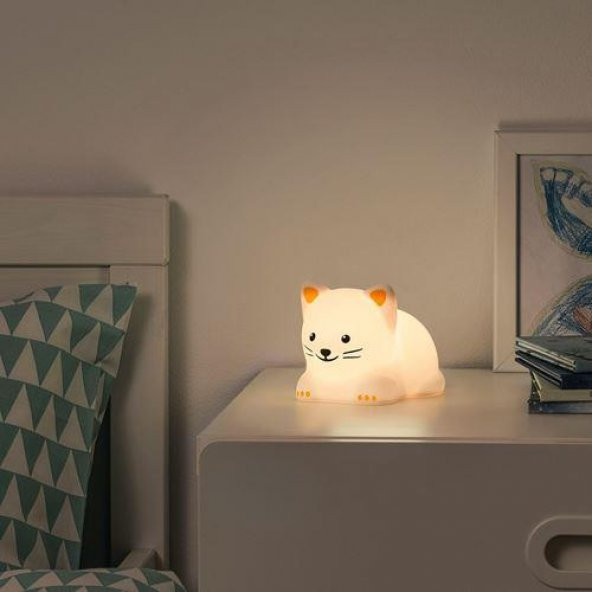 Kedili Model Çocuk Odası Masa Lambası MeridyenDukkan Beyaz, LED'li 9x14x8 Cm - 3