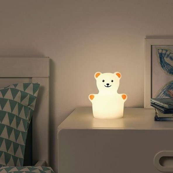 Ayıcık Model Çocuk Masa Lambası MeridyenDukkan Beyaz, LED'li 13x11x9 Cm - 8