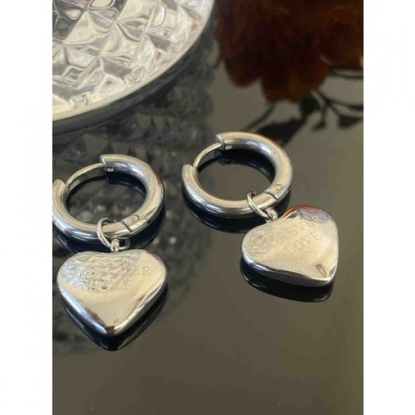 Aksesuar Çarşisi Silver Halka Kalp Küpe - 1