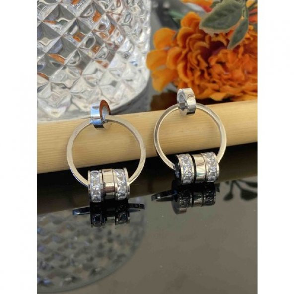 Aksesuar Çarşisi Zirkon Taş Tasarımlı Silver Halka Küpe - 1