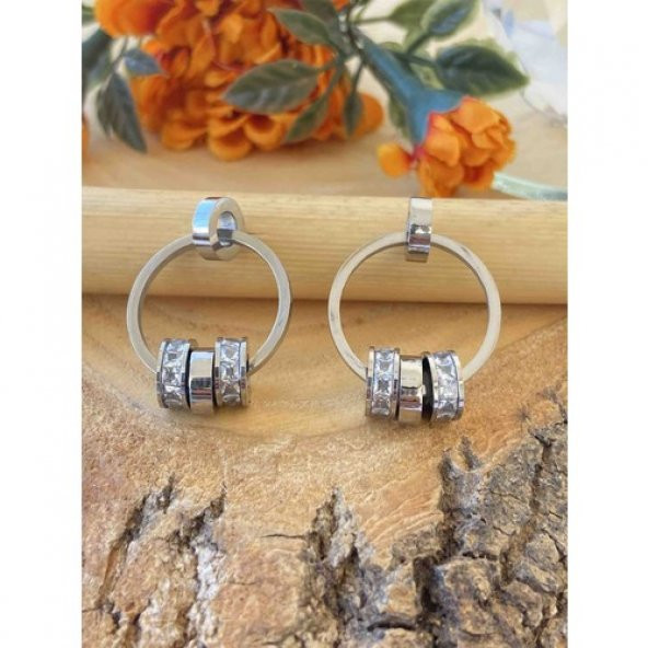 Aksesuar Çarşisi Zirkon Taş Tasarımlı Silver Halka Küpe - 4