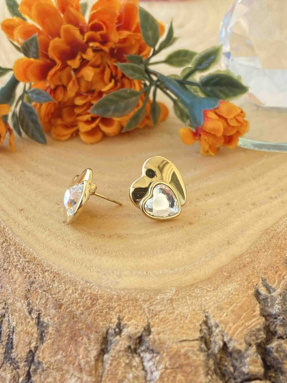 Aksesuar Çarşisi Beyaz Zirkon Taş Tasarımlı Kalp Küpe - Resim 2