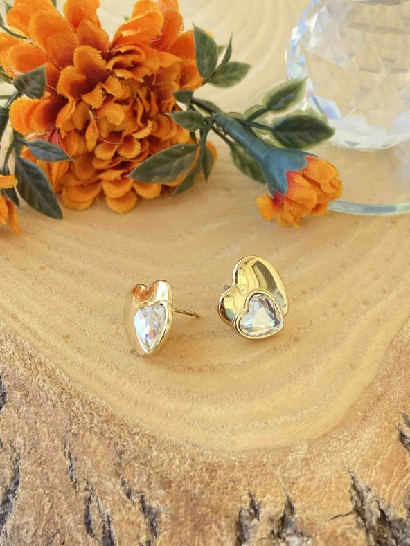 Aksesuar Çarşisi Beyaz Zirkon Taş Tasarımlı Kalp Küpe - Resim 5