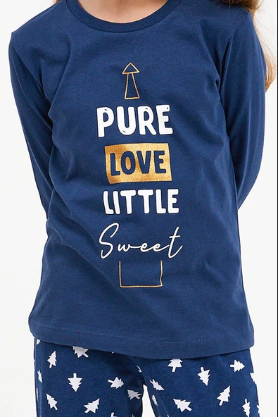 Roly Poly 2995 Pure Love Little Sweet Koyu İndigo Kız Çocuk Uzun Kol Pijama Takım - 5