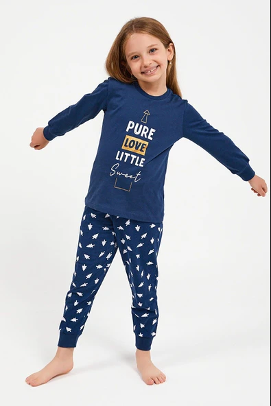 Roly Poly 2995 Pure Love Little Sweet Koyu İndigo Kız Çocuk Uzun Kol Pijama Takım ürün görseli 1