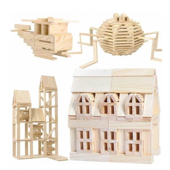 Woodoy City Wood 100 Parça Ahşap Eğitici Bloklar Seti KR101City Wood Hayal Gücü Genişleten Bloklar - 4