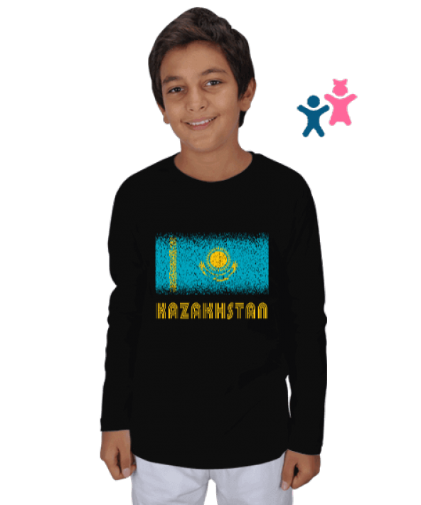 Kazakistan,Kazakhstan,Kazakistan Bayrağı,Kazakistan logosu,Kazakhstan flag. Çocuk Unisex Uzunkollu