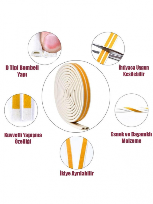 Kapı Pencere Bandı Fitili Yapışkanlı Soğuk Izolasyon Bant 10x2=20 Metre (BEYAZ) - 2