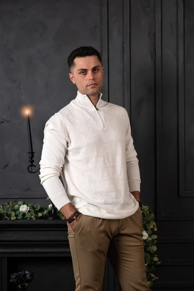 SAN&FA REGULAR FİT YARIM BALIKÇI YÜNLÜ ERKEK TRİKO KAZAK - Resim 2