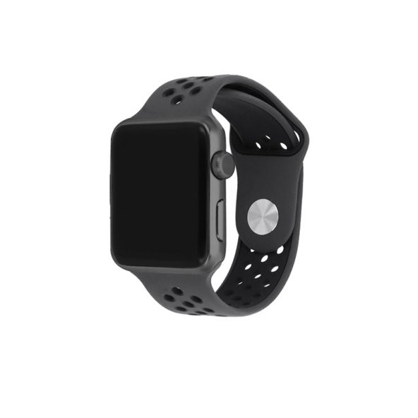 KNY Apple Watch Ultra 49 MM İçin Delikli Renkli Spor Silikon Kordon-Kayış Siyah Siyah