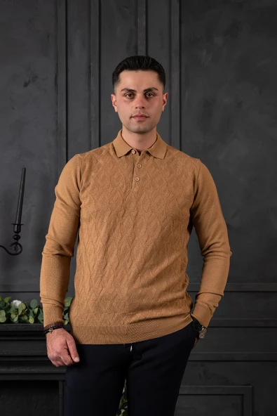 SAN&FA REGULAR FİT POLO YAKA YÜNLÜ ERKEK TRİKO KAZAK - Resim 2