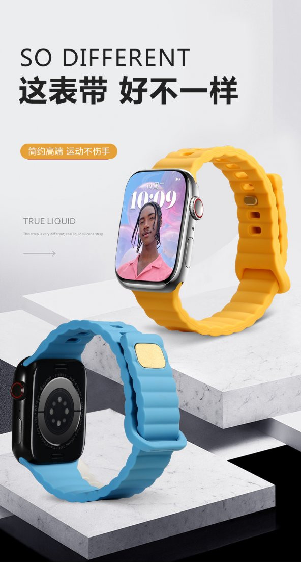 KNY Apple Watch 7 45 MM İçin Düz Desenli Silikon Kayış-Kordon KRD-73 Gri - 5