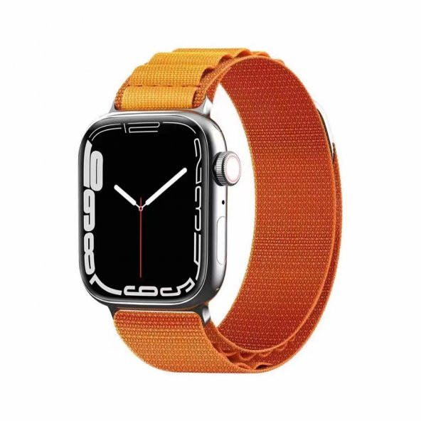 KNY Apple Watch 42 MM İçin Kumaş Desenli Naylon Kayış-Kordon KRD-74 Turuncu