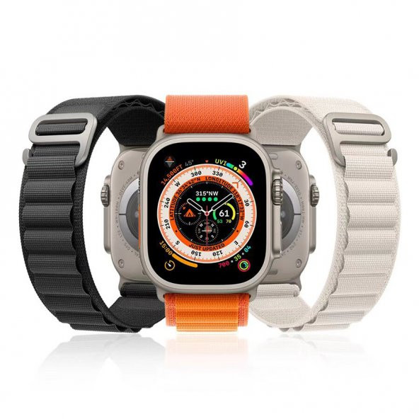 KNY Apple Watch 7 45 MM İçin Kumaş Desenli Naylon Kayış-Kordon KRD-74 Yeşil - 2