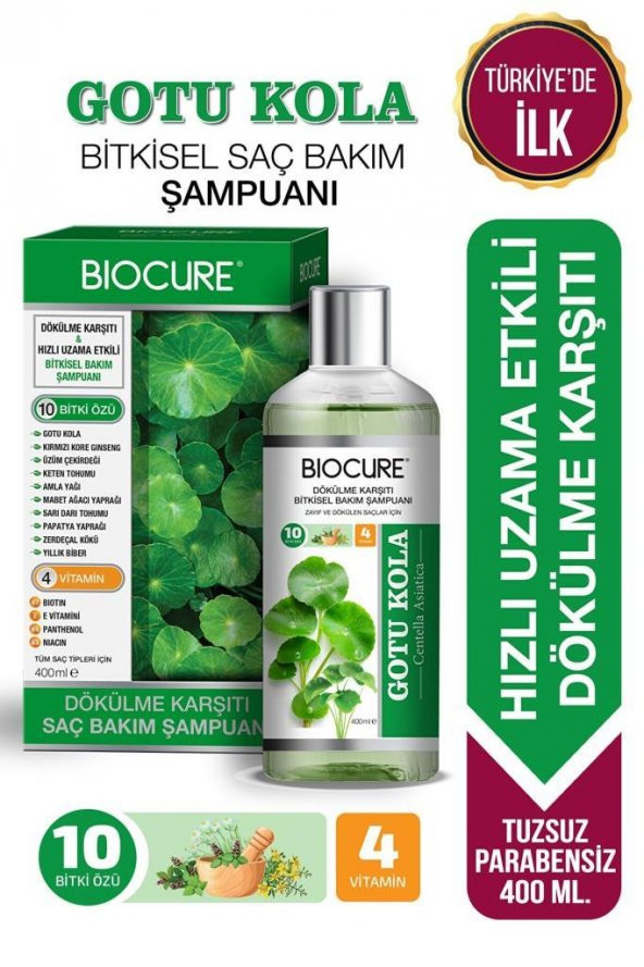 Biocure Dökülme Karşıtı ve Hızlı Uzama Etkili Bitkisel Saç Bakım Şampuanı 400 Ml.