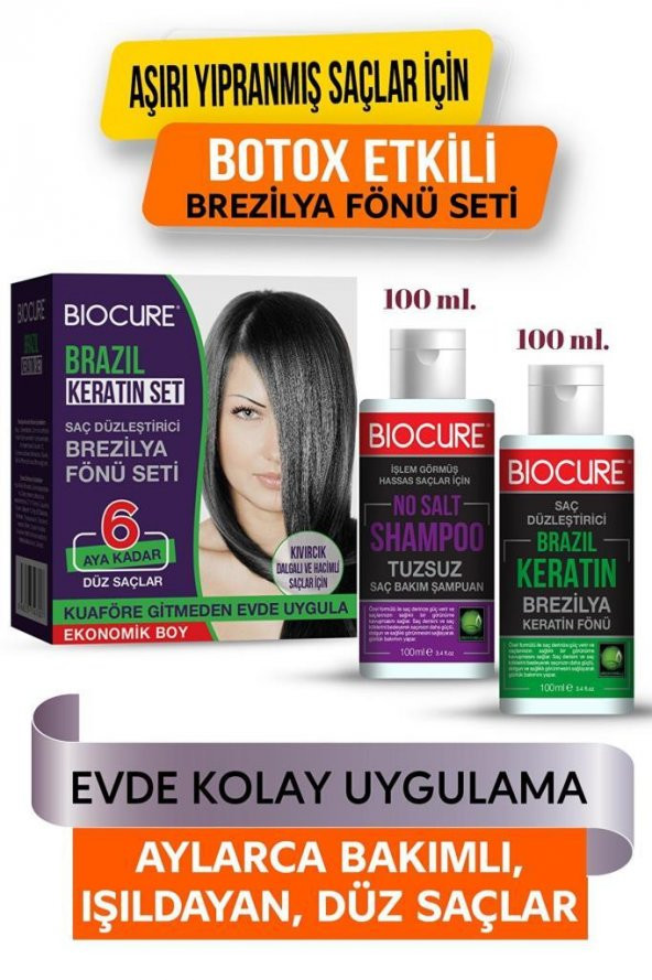 Biocure Saç Düzleştirici Keratin Brezilya Fönü Seti 100 Ml.+100 Ml.